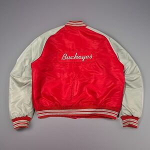Vintage 60s Sir Jac Mens Red Gray Ohio State Buckeyes Varsity Bomber Jacket L